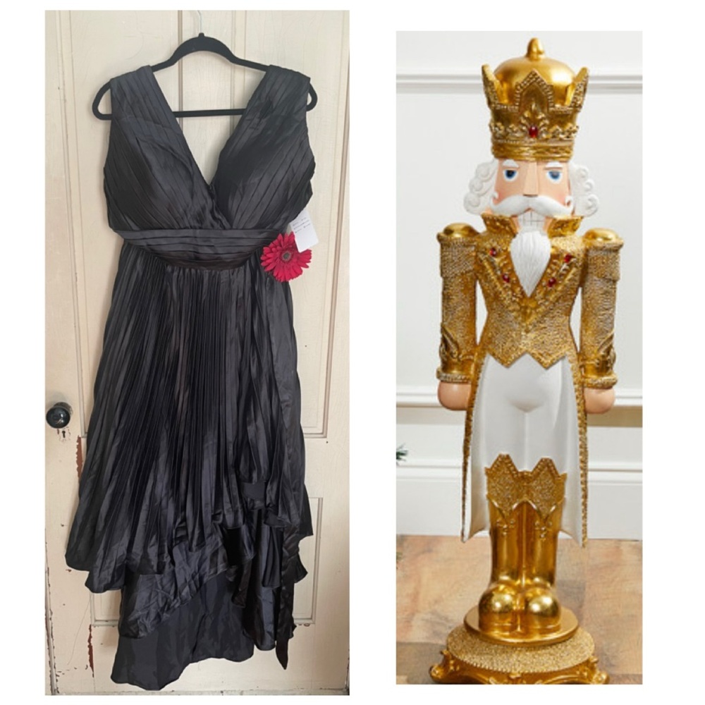 Elegant Black Satin Dress NWT   perfect for Christmas or any black tie event.